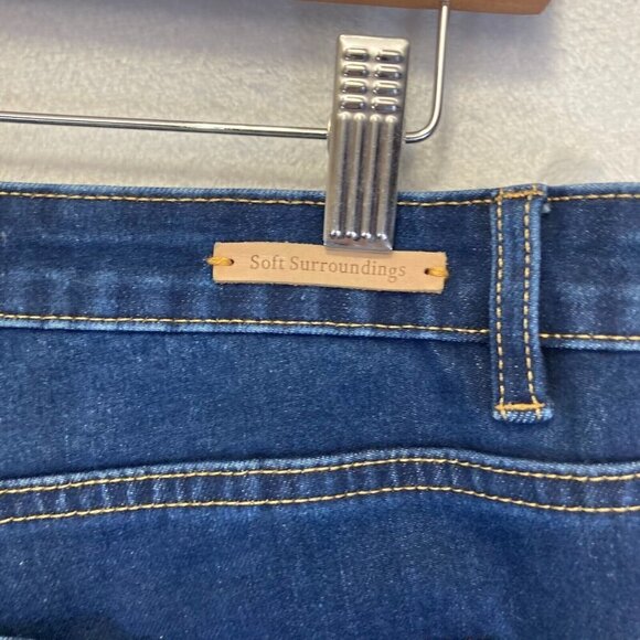 Soft Surroundings Ultimate Denim Flare Leg Jeans Size 14 Dark Wash Blue Stretch - Picture 15 of 16